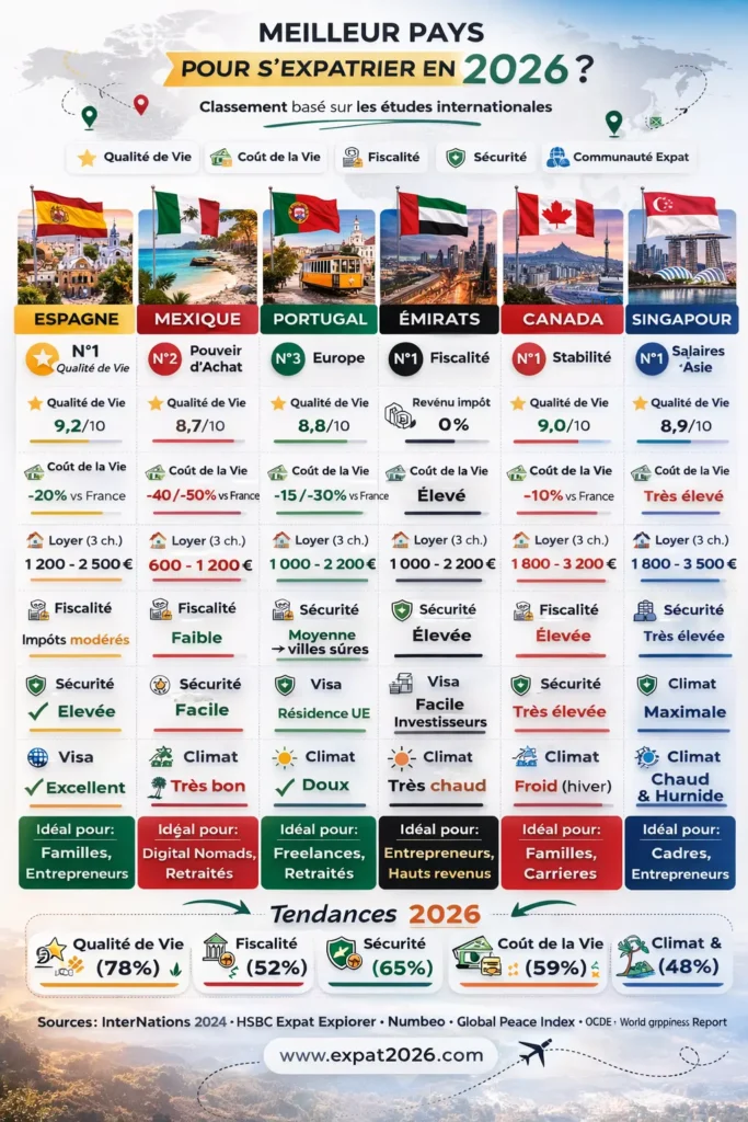 meilleur pays pour s'expatrier en 2026 infographie complète des pays